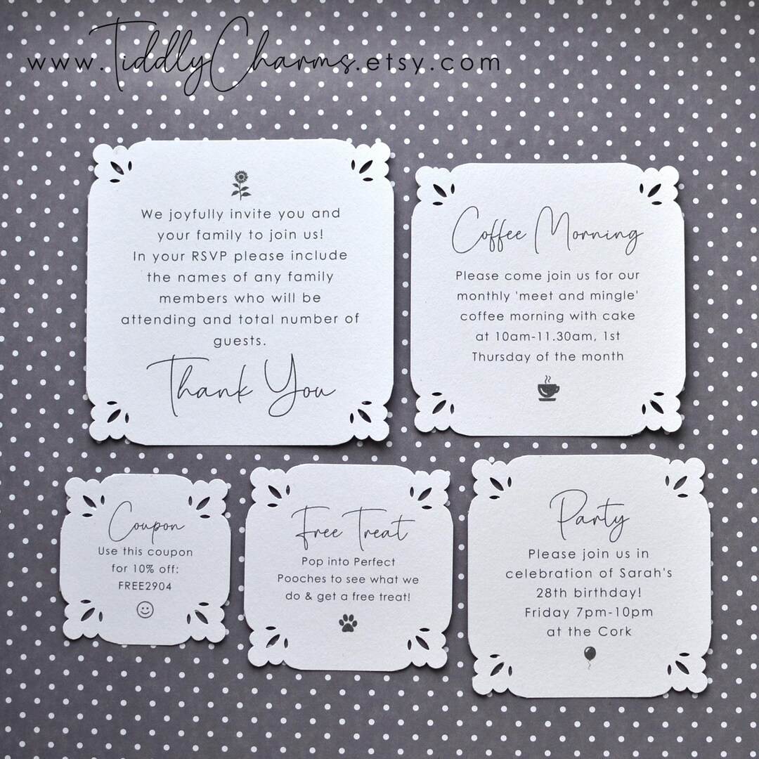 Personalised Mini Greetings Cards: Custom Text & Symbol, Stylised ...