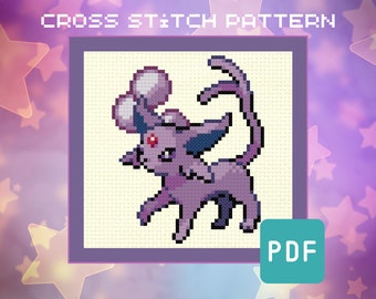 Espeon Cross Stitch Pattern – Pokémon Inspired, Retro Gaming (PDF Instant Download)