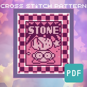 Kirby Inspired Stone Ability Poster - Geeky Cross Stitch Pattern - PDF Instant Download - Retro Video Game, Gaming Embroidery