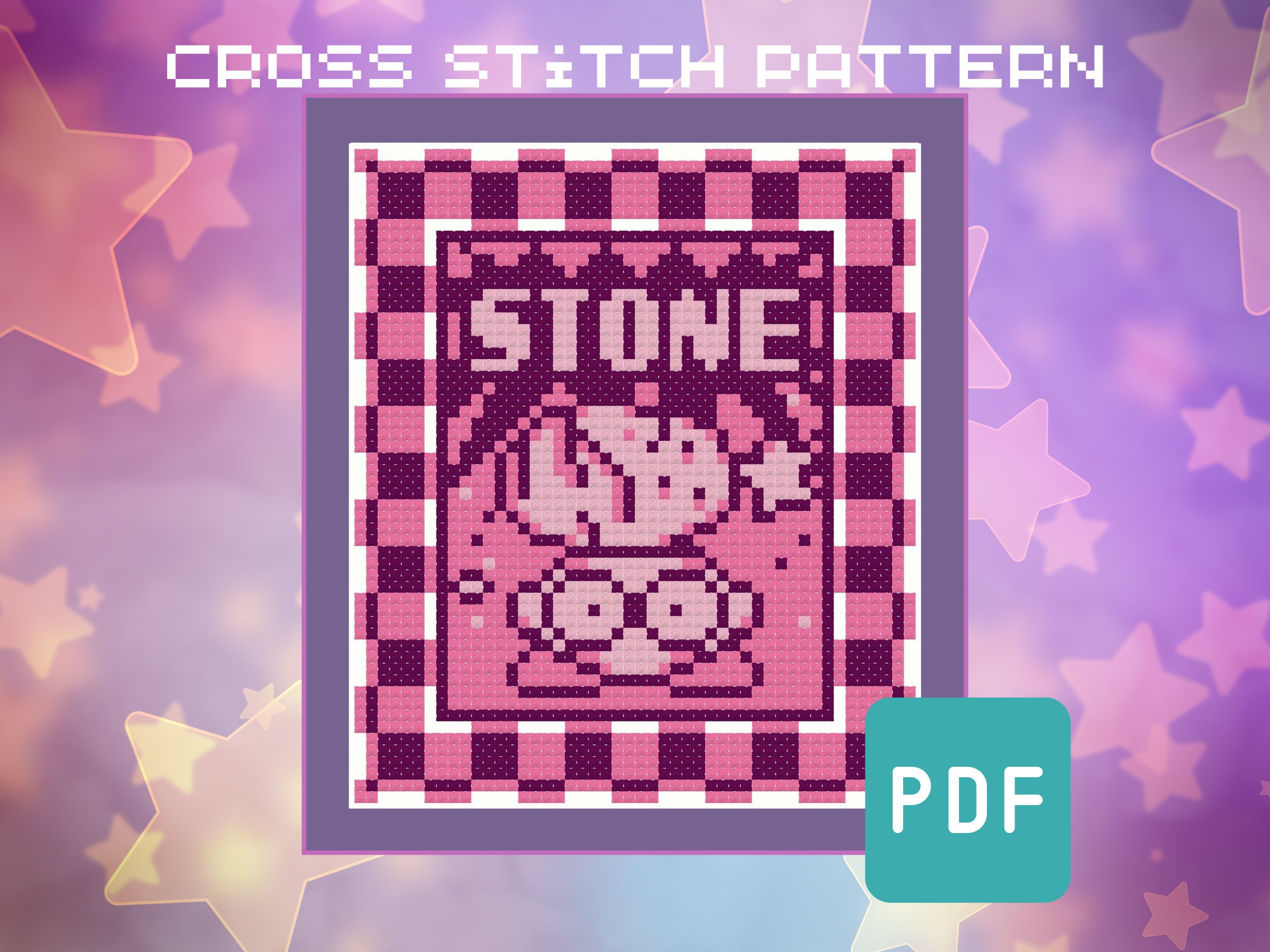 Kirby Inspired Stone Ability Poster - Geeky Cross Stitch Pattern - PDF Instant Download - Retro Video Game, Gaming Embroidery