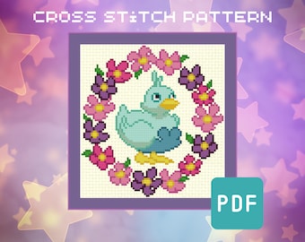 Ducklett Cross Stitch Pattern – Pokémon Inspired, Geeky Embroidery (PDF Pattern)