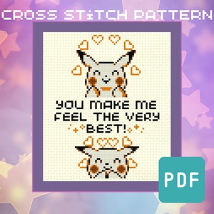 Tarjeta de San Valentín Pikachu - Patrón Geeky Cross Stitch - Descarga Instantánea PDF - Videojuego Retro, Bordado de Juegos, Regalo Pokémon