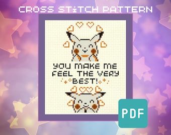 Pikachu Valentine's Day Card Cross Stitch Pattern - Geeky Pokemon Gift (PDF Pattern)