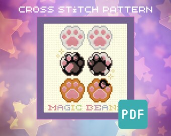Magic Kitty Bean Toes Cross Stitch Pattern – Animal Embroidery (PDF Download)