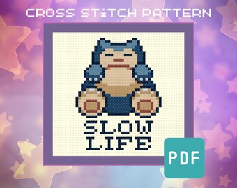 Snorlax Pokémon Cross Stitch Pattern - Geeky Retro Gaming (PDF Download)