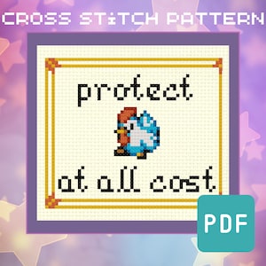 Protect the Cucco! - Geeky Cross Stitch Pattern - PDF Instant Download - Retro Video Game, Gaming Embroidery, Beginner Friendly