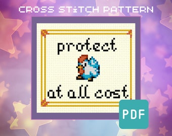 Protect the Cucco Cross Stitch Pattern - Retro Gaming Embroidery (PDF Instant Download)