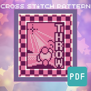 Kirby Inspired Throw Ability Poster - Geeky Cross Stitch Pattern - PDF Instant Download - Retro Video Game, Gaming Embroidery, Beginner