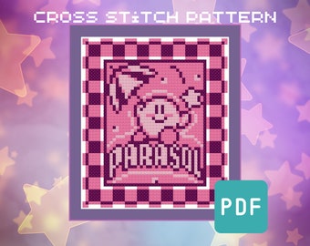 Kirby Inspired Parasol Ability Poster - Geeky Cross Stitch Pattern - PDF Instant Download - Retro Video Game, Gaming Embroidery, Beginner