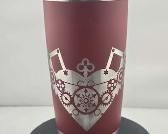 Red Steampunk heart gears Laser Engraved Tumbler - 20 oz Insulated Cup for steampunk Lovers