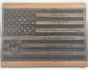 American Flag Pledge of Allegiance walnut with cherry trim 12x16 inch cutting board
