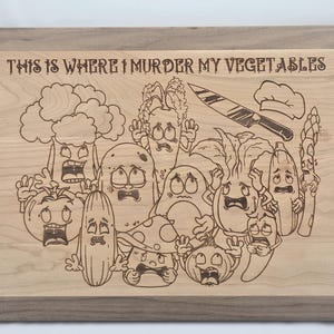 This is where i murder my Vegetables  cherry with walnut trim 12x16 inch decorative cutting board