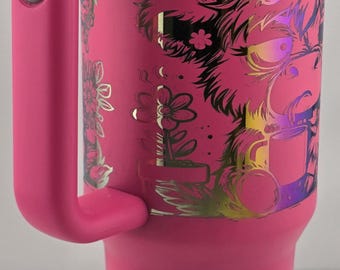 Laser Engraved 40oz Tumbler: I Want Coffee - Pink Rainbow Stainless Steel