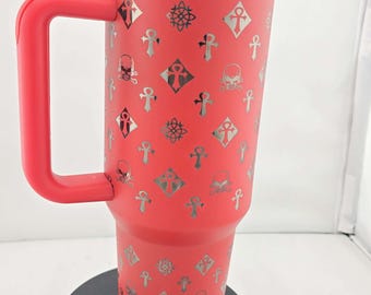 Laser Engraved Gothic LV inspired Design,  red with black chrome plating 40 oz tumbler