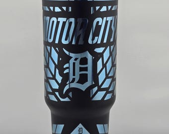 Detroit tigers motorcity - Laser Engraved 40 oz Tumbler black with blue plating