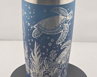 Sea turtle blue fade Laser Engraved Tumbler - 20 oz Insulated Cup for Nature Lovers