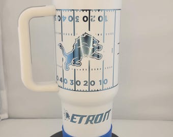 Detroit lions - Laser Engraved 40 oz Tumbler white with blue plating