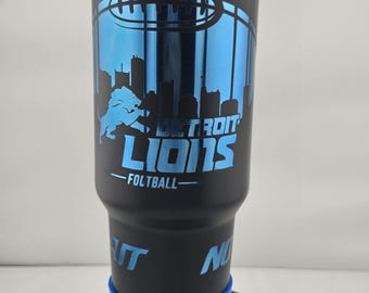 Detroit Lions Tumbler: Laser Engraved Skyline, 40 oz Insulated Stainless Steel Cup