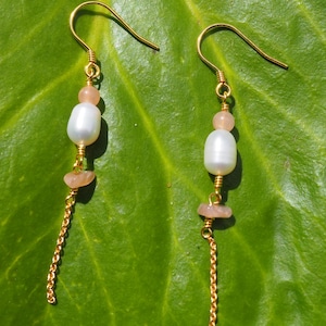 Natural Pearl and Gemstone dangle and drop earrings 18 karat gold plated Sterling Silver Bridal Jewelry Bridesmaid Earrings