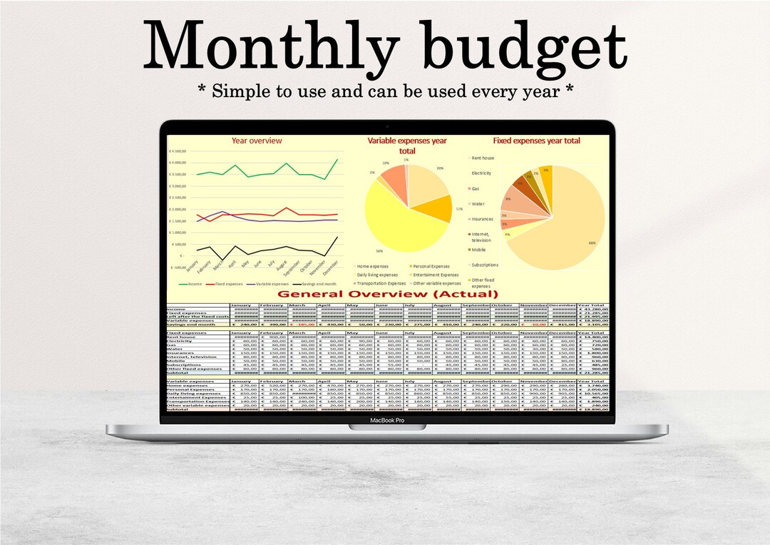 Monthly Household Budget - Excel Template / Spreadsheet - Etsy