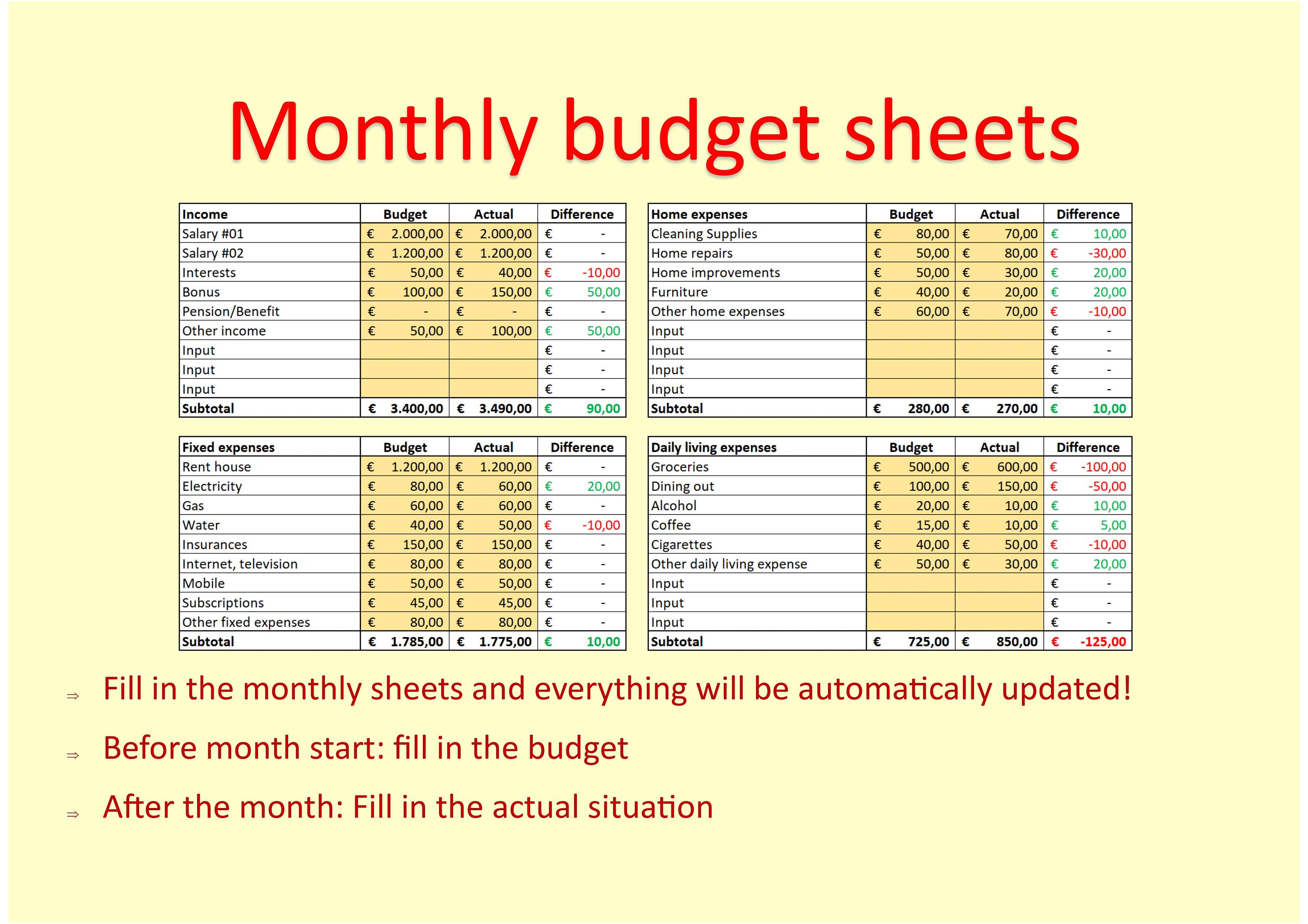 Monthly Household Budget - Excel Template / Spreadsheet - Etsy