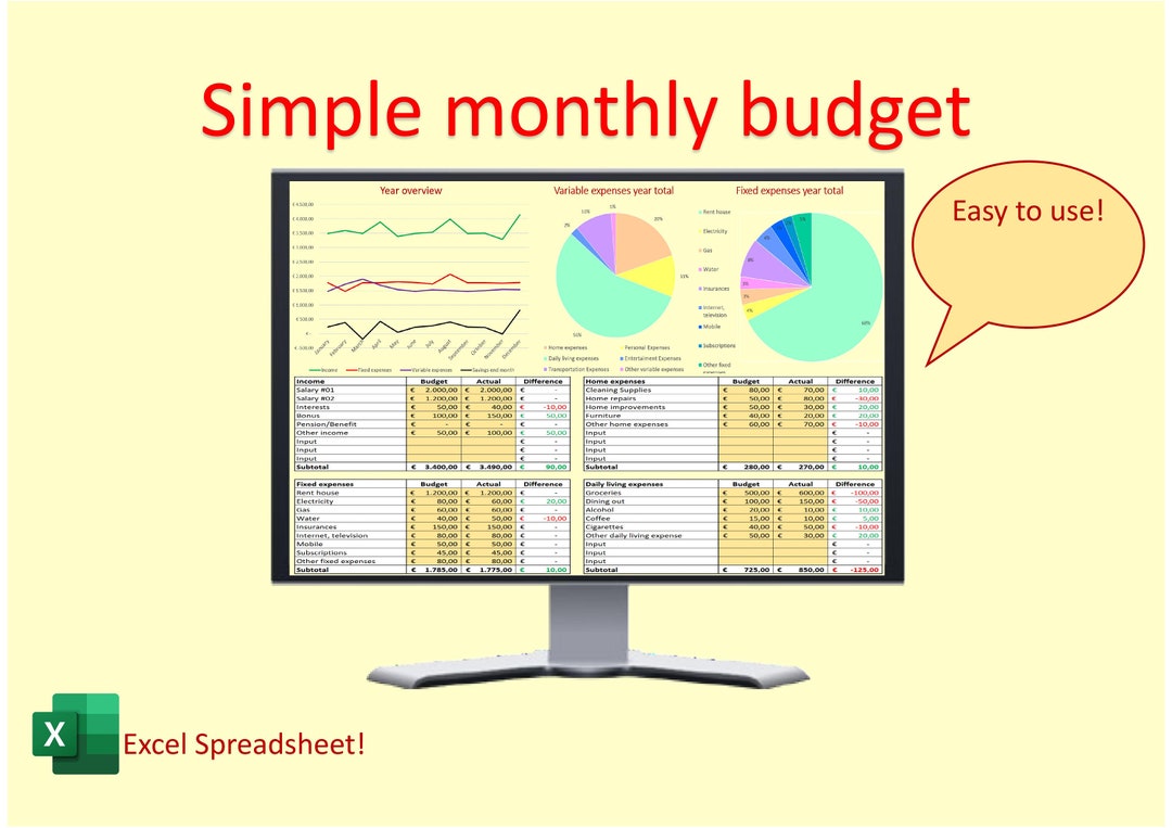 Monthly Household Budget Excel Template / Spreadsheet - Etsy