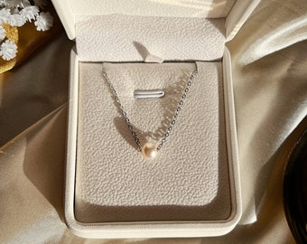 Pearl Necklace | Silver | White Pearl | Stainless Steel | Freshwater Pearl