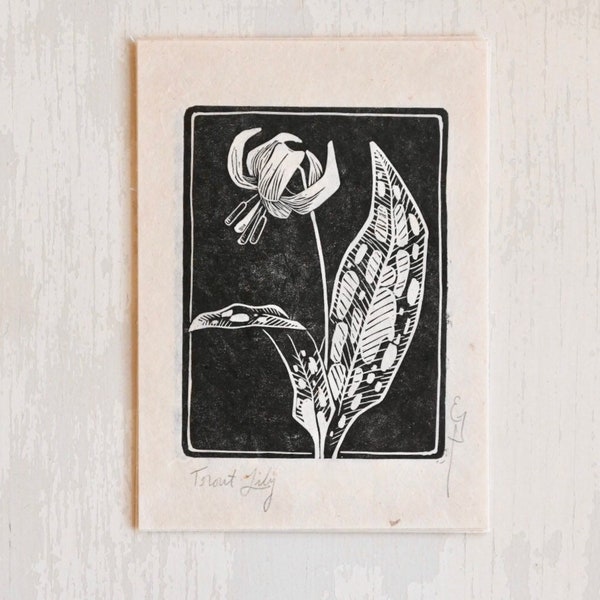 Trout Lily Linocut Print - Wildflower Botanical Art - Hand-Printed Nature Wall Decor