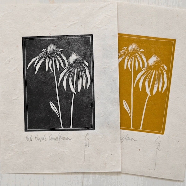 Pale Purple Coneflower - Linocut Wildflower