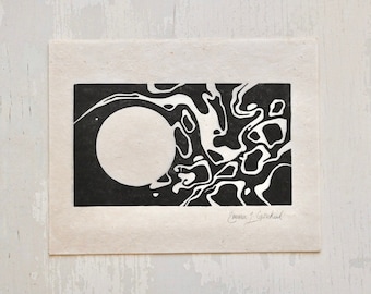 Abstract Ink | Marble | Linocut Print | Modern Peaceful Original Art