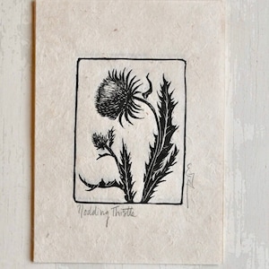 Nodding Thistle Linocut Print - Hand-Printed Botanical Art - Wildflower Wall Decor for Nature Lovers