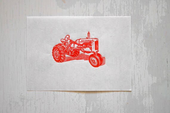 Vintage Allis Chalmers Tractor Letterpress Print - Handprinted