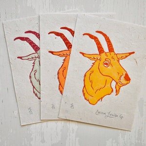 Linocut- Happy Goat- Reduction Print- Limited Edition of 15