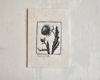 Linocut Wildflower - Nodding Thistle