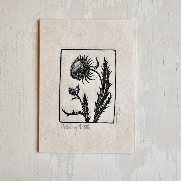 Linocut Wildflower - Nodding Thistle