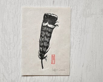 Ruffed Grouse Feather - Linocut Print