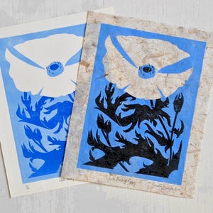 White Prickly Poppy - Handmade Linocut Print - Texas Hill Country Wildflower
