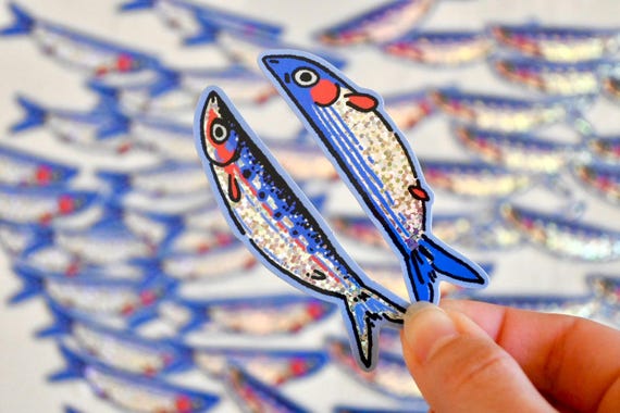 Silly Sardines - Fish Glitter Stickers - 3 Inches