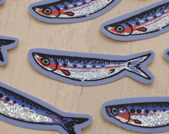 Silly Sardine - Fish Glitter Stickers - 3 Inches