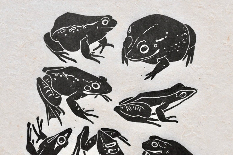 Frogs Linocut Print Dumpy Tree Frog Leopard Frog Pixie - Etsy