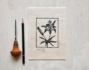 Linocut Wildflower - Wood Lily