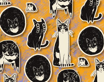 Sketchy Cat Sticker Set | laptop water bottle decal | 3 inches | Glossy