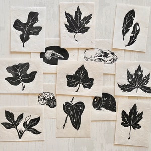 Mini Lino Nature Prints | Leaves Skulls Shells | 3x4 inches