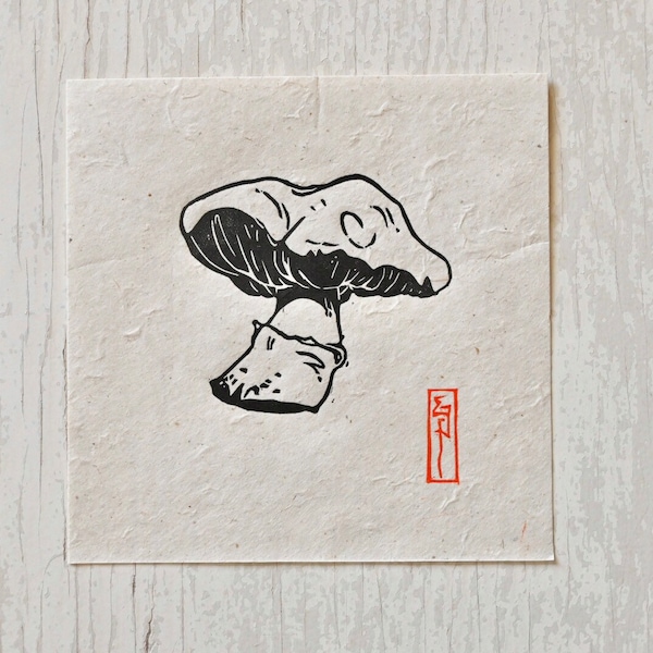 Wild Horse (or Meadow) Mushroom - Linocut Print - Agaricus