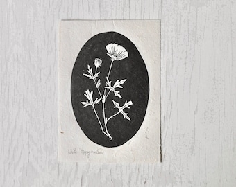 White Poppymallow - Wine cup - Linocut Print Wildflower