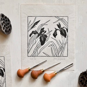 Wild Iris - Blue Flag - Linocut Print
