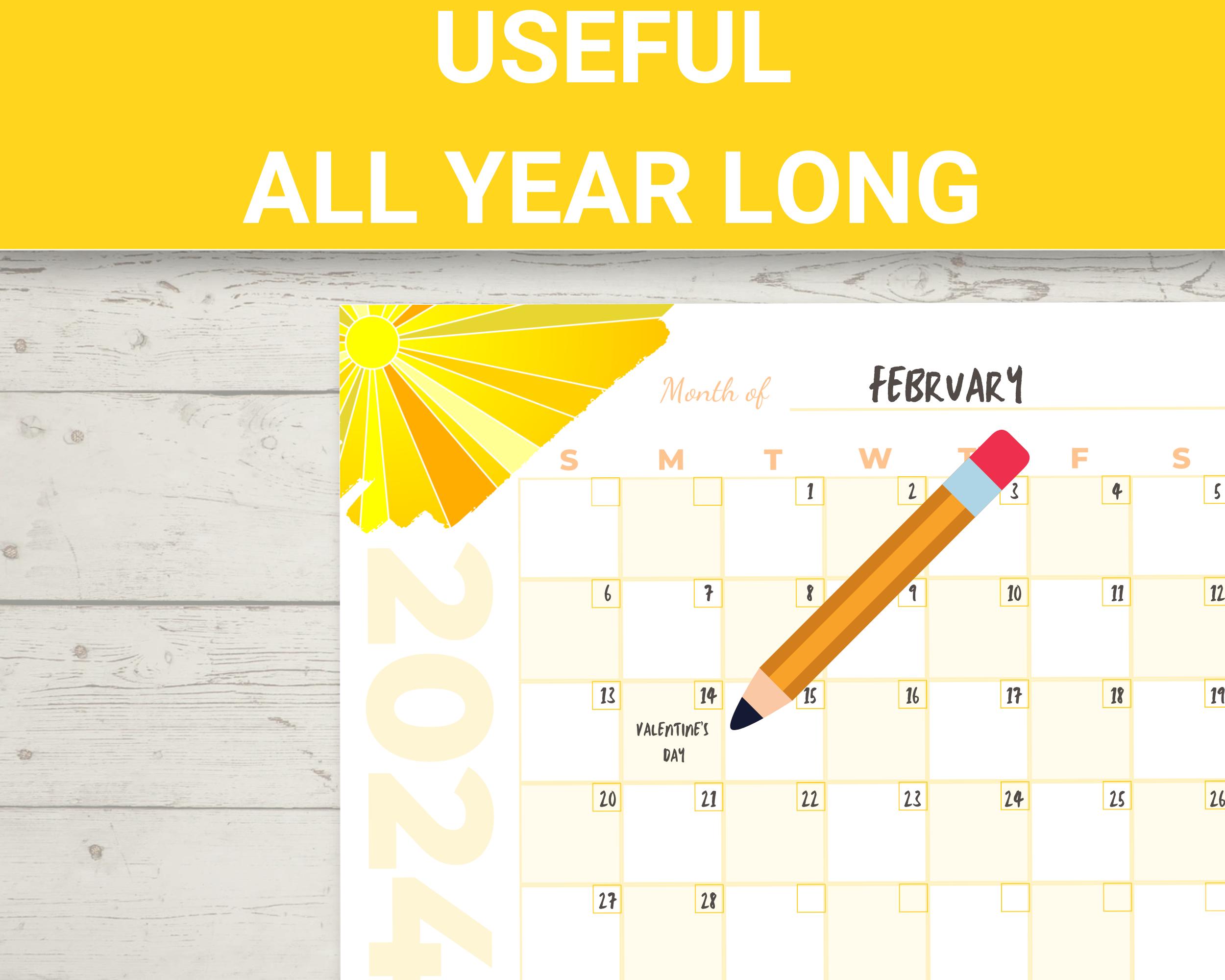 Editable Printable 2024 Calendar | Landscape | Monthly Planner and Desk
