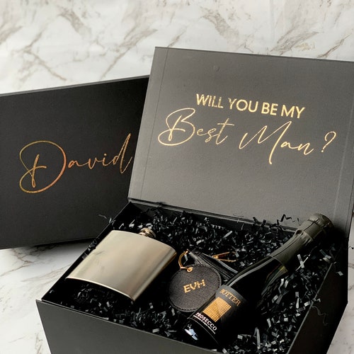Black Satin Robe Bridesmaid Proposal Gift Box Personalized Etsy