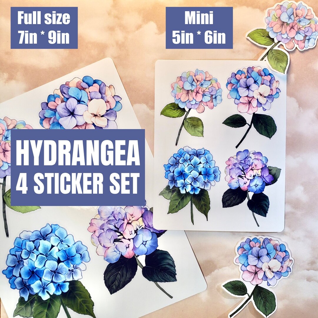 Hydrangea Set of 4 Stickers Flower Plant Floral - Etsy