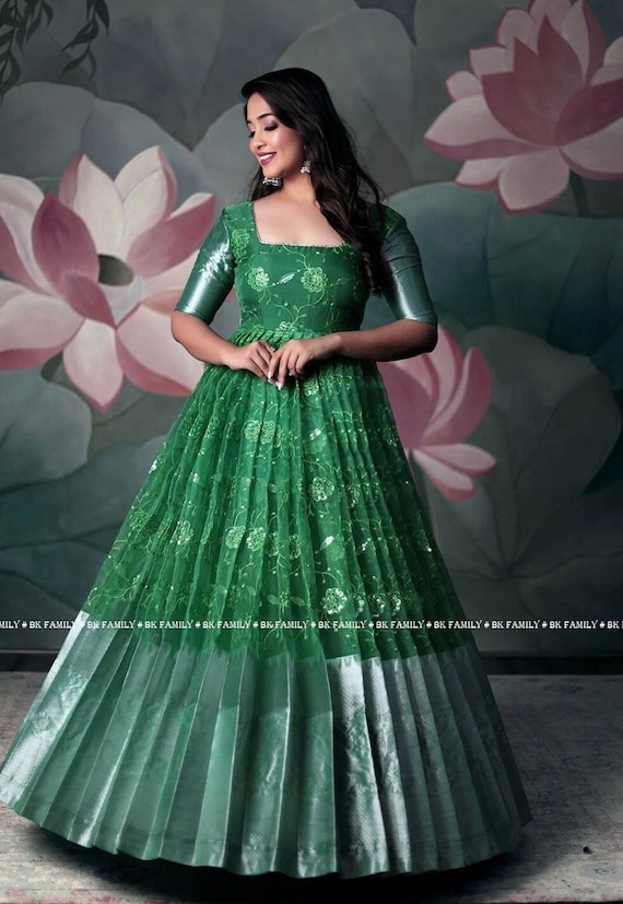 ORGANZA ANARKALI DRESS Green Etsy